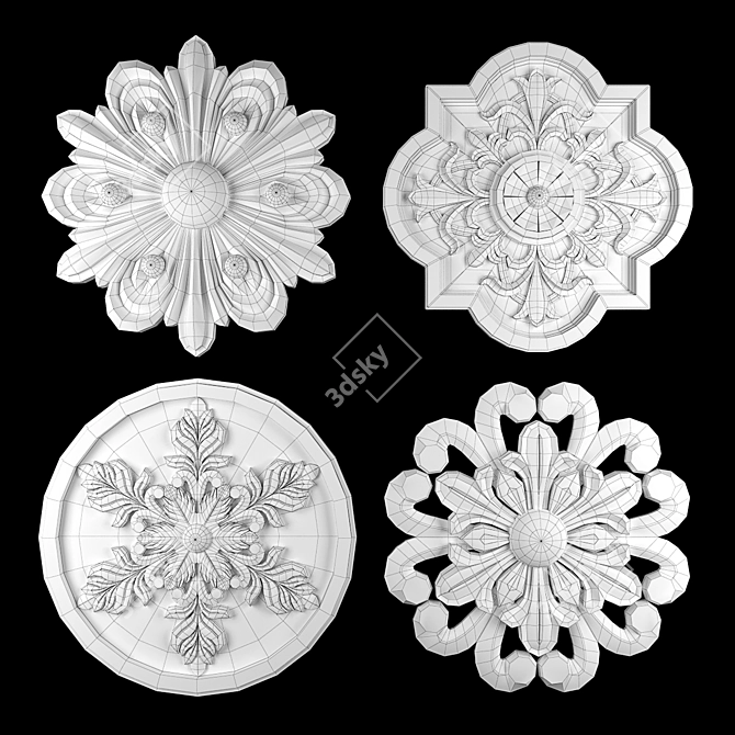 Elegant Rosettes in Gold & Gypsum 3D model image 5