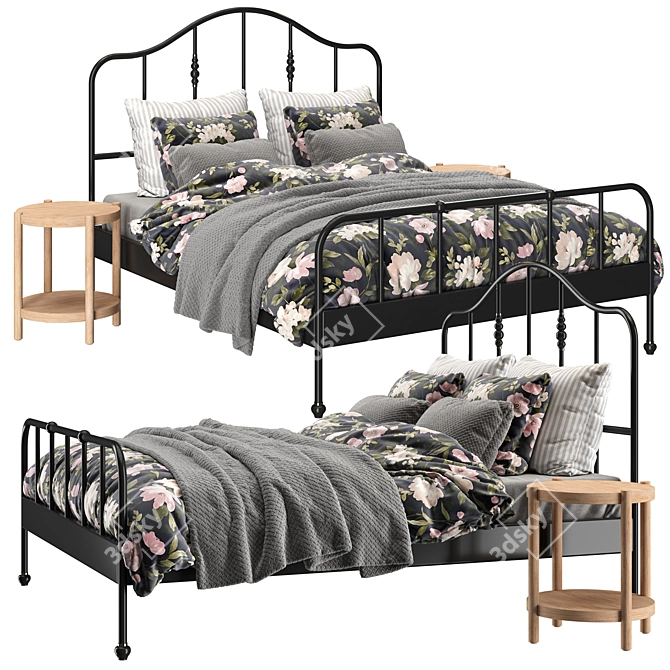 IKEA SAGSTUA Bed+Tables: Elegant Black Frame 3D model image 2