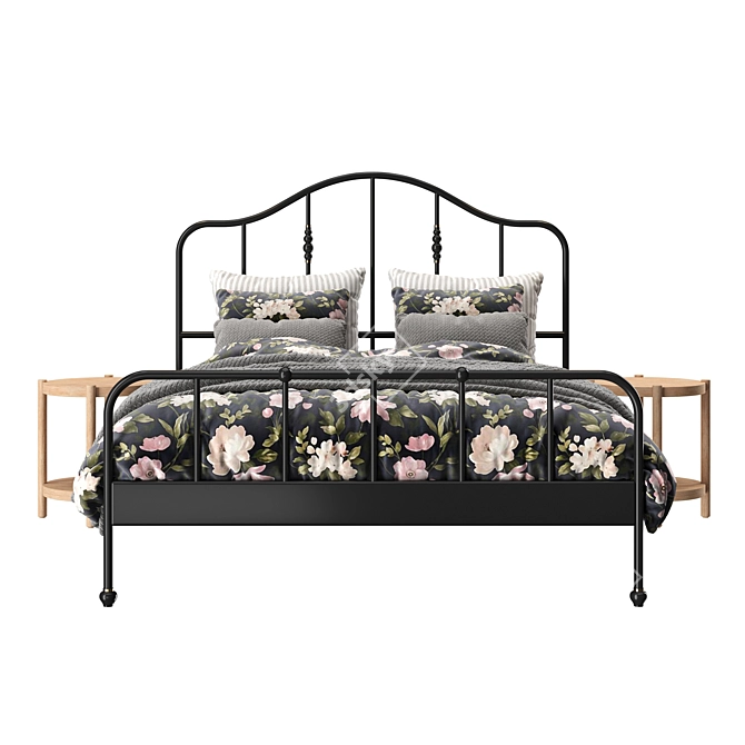 IKEA SAGSTUA Bed+Tables: Elegant Black Frame 3D model image 5