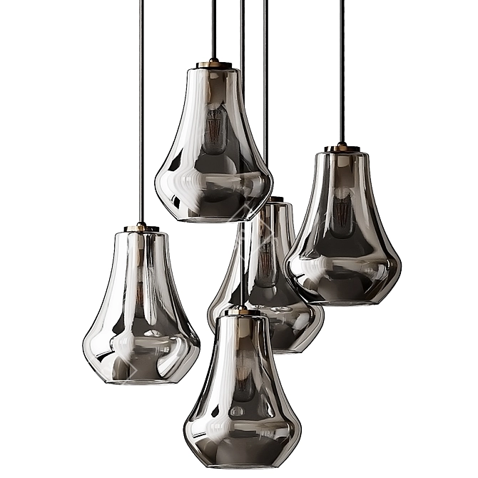 Arren Brass Pendant: Silver Teardrop Shades 3D model image 3