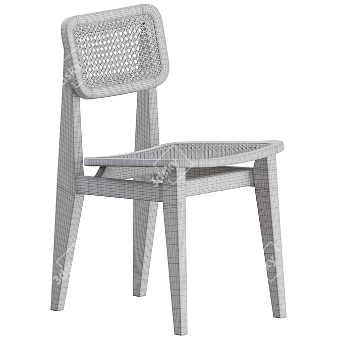 Vintage French Cane Dining Chair 3D model image 3