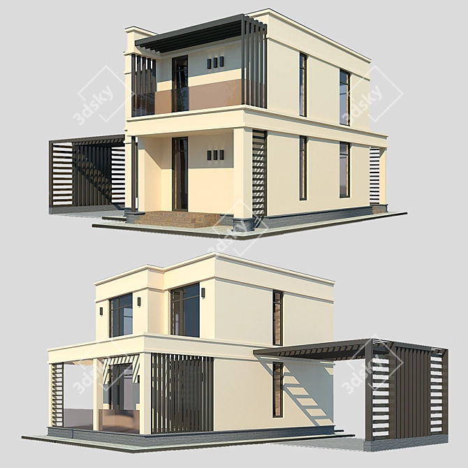 Stylish Modern House with Terrace & Carport 3D model image 1