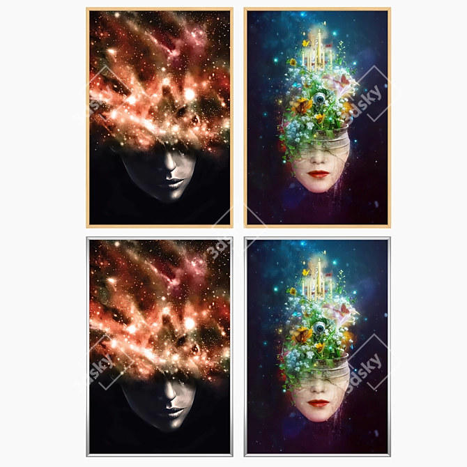 Artistic Set: 2 Paintings with 4 Frame Options 3D model image 3