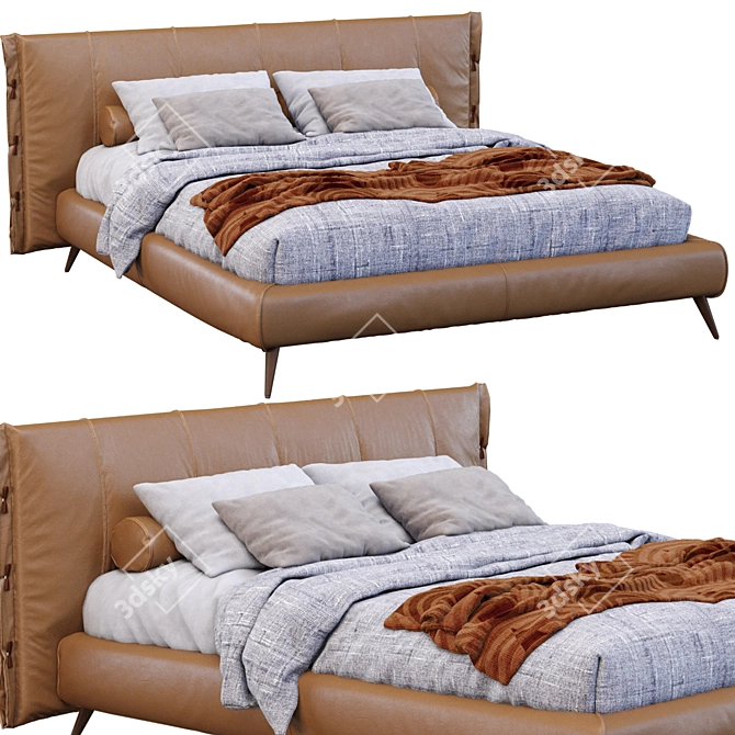 Sleek Leather Cuff Bed 3D model image 1