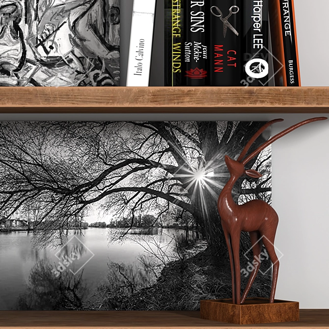 Artistic Decor Set: Sculptures, Books & Painting 3D model image 7