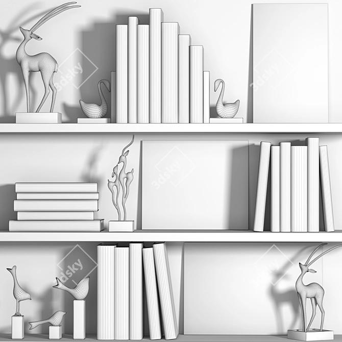 Artistic Decor Set: Sculptures, Books & Painting 3D model image 9