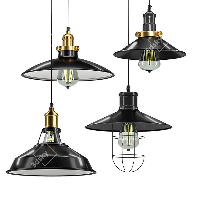 Baycheer Industrial Lamp Set - Metal Pendant Lighting 3D model image 1