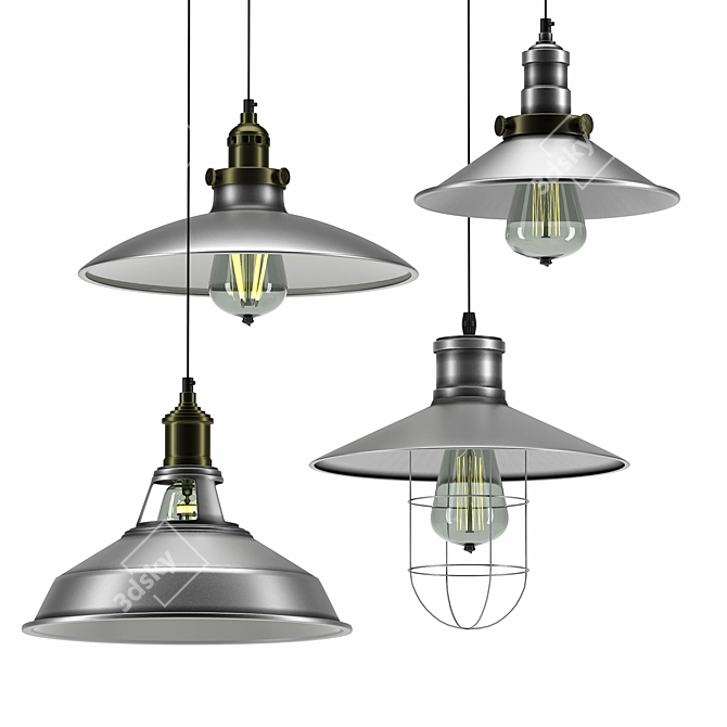 Baycheer Industrial Lamp Set - Metal Pendant Lighting 3D model image 3