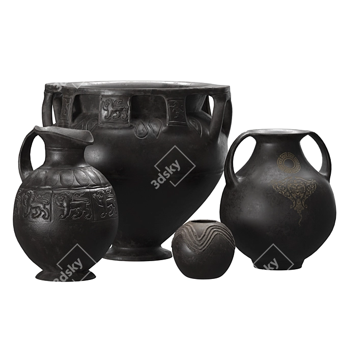 Antique Black Terracotta Vases 3D model image 1