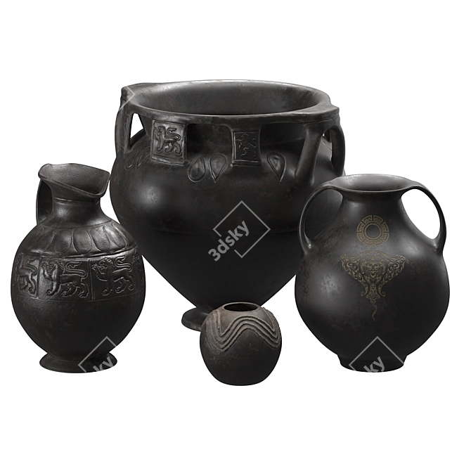Antique Black Terracotta Vases 3D model image 3