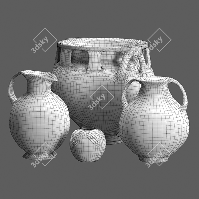 Antique Black Terracotta Vases 3D model image 4