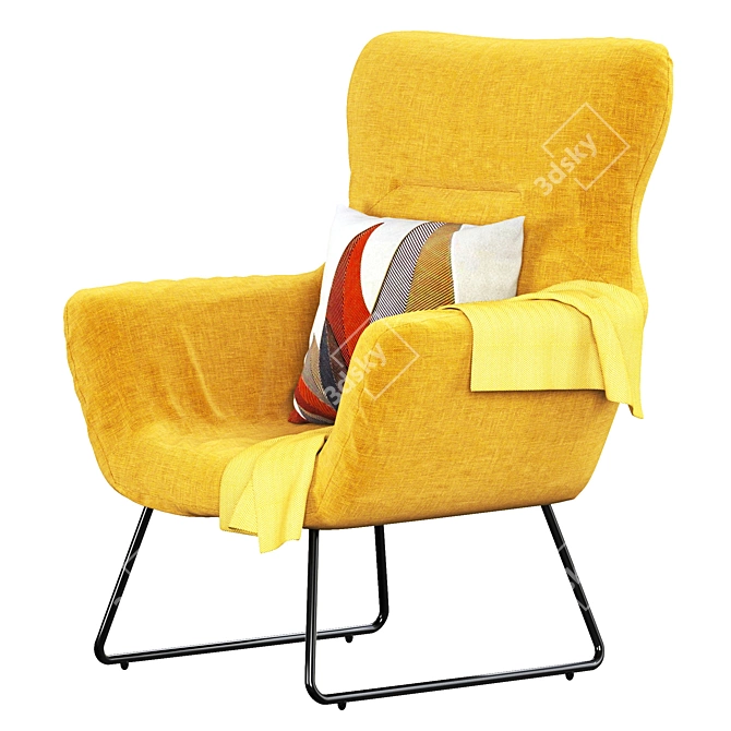 Elegant Leya Wingback Chair 3D model image 3