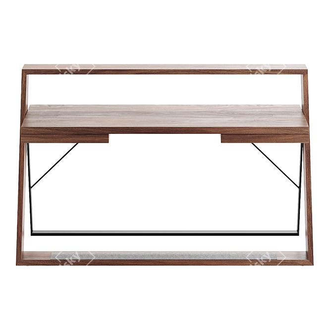Modern Walnut and Black Steel Writing Desk 3D model image 2