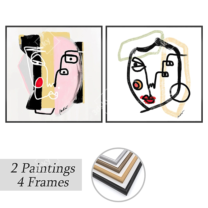 2 Paintings with Various Frame Options 3D model image 1