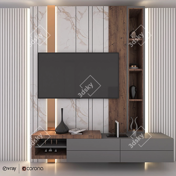 Minimalist TV Wall Set 3D model image 1