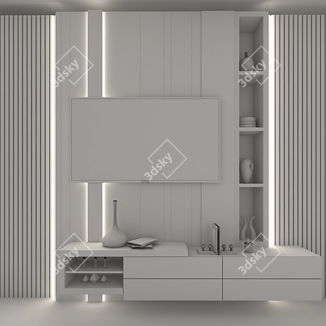 Minimalist TV Wall Set 3D model image 4