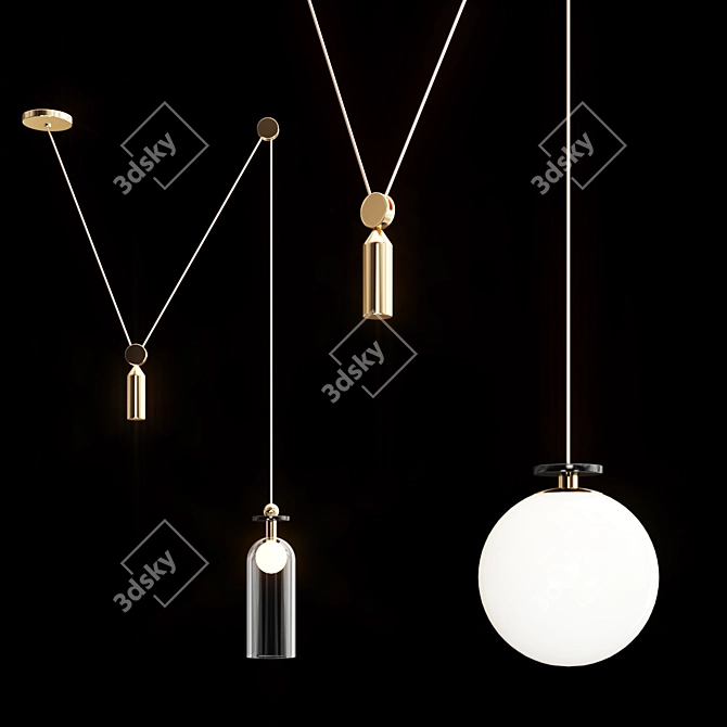 Modern Pendant Light - Globe&Cylinder 3D model image 1