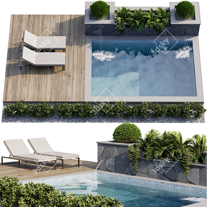 Luxury Poolside Paradise: Backyard Landscape & Pool 3D model image 1