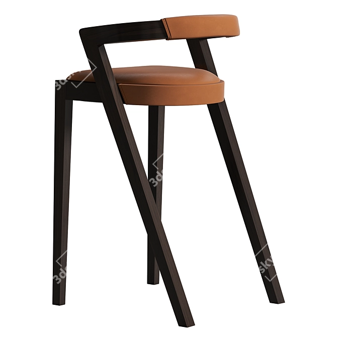 Geometric Wood & Leather Barstool 3D model image 2