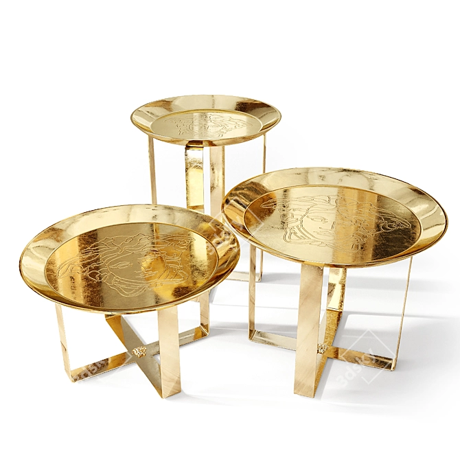 Luxury Gold Black Versace Home Side Tables 3D model image 4