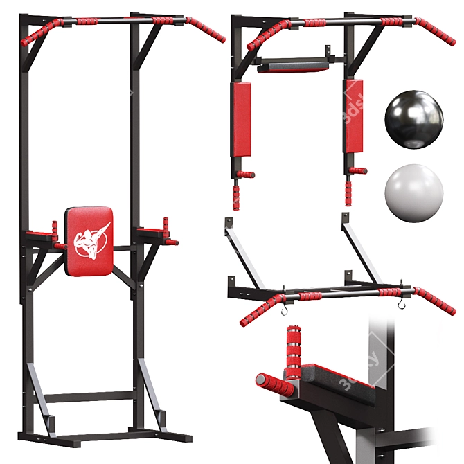 Versatile 3-in-1 Horizontal Bar Set 3D model image 1