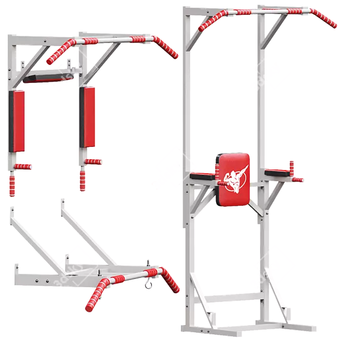 Versatile 3-in-1 Horizontal Bar Set 3D model image 2