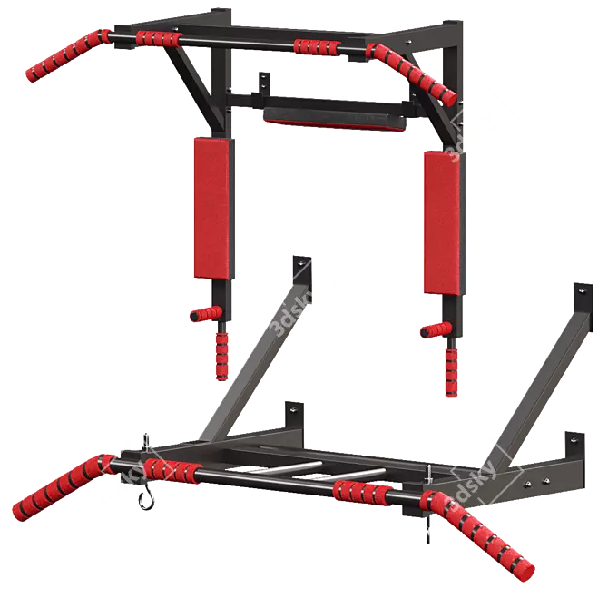 Versatile 3-in-1 Horizontal Bar Set 3D model image 4