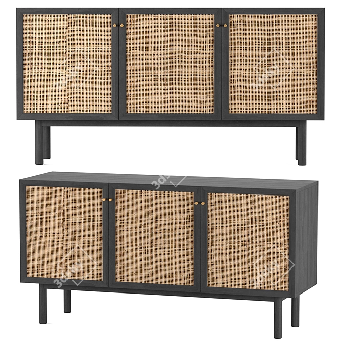 Natural Rattan Oak Sideboard - Pavia 3D model image 2