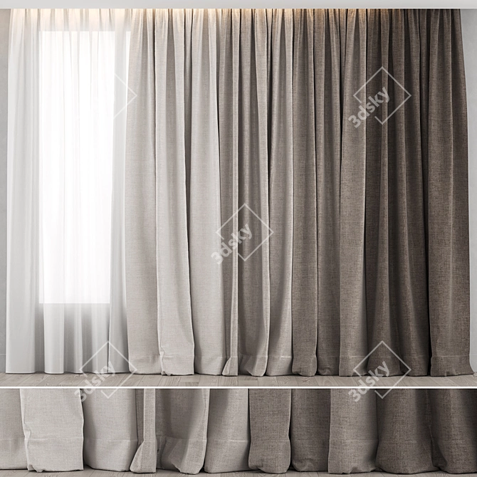 Cotton Curtain Set - 3100mm x 3850mm 3D model image 1