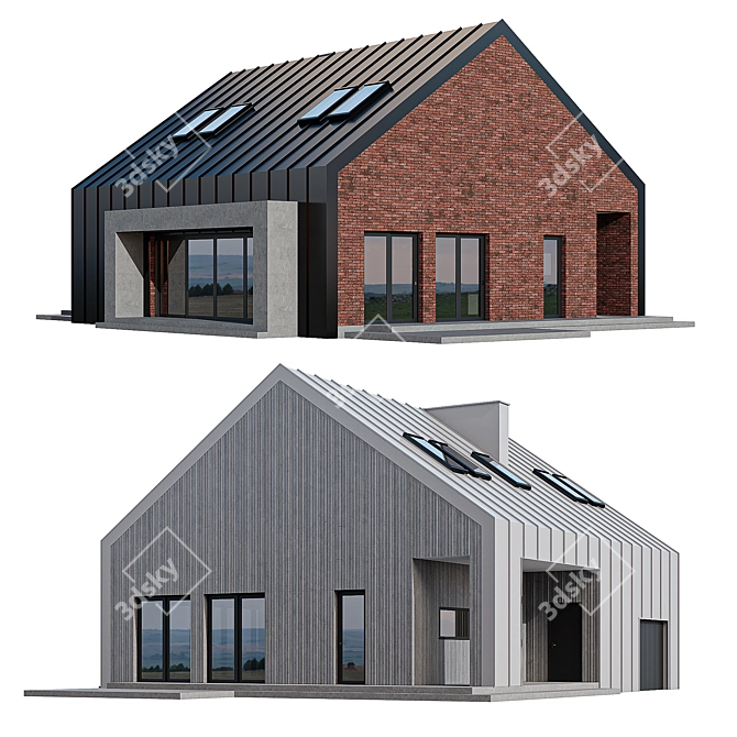 Modern Barnhouse with Skylights 3D model image 1