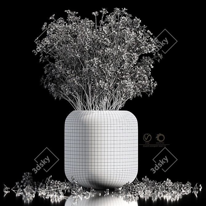 Elegant Plants Bouquet Vase 3D model image 8