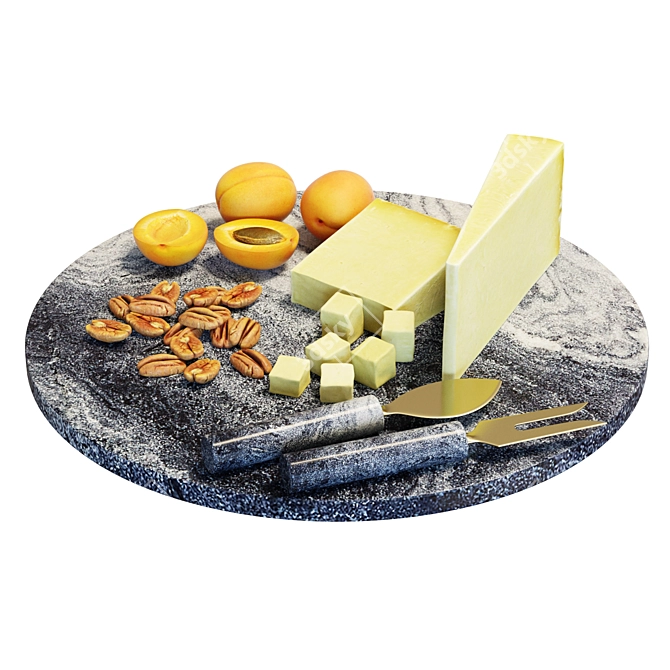 Elegant Marble Cheese Board Set 3D model image 2
