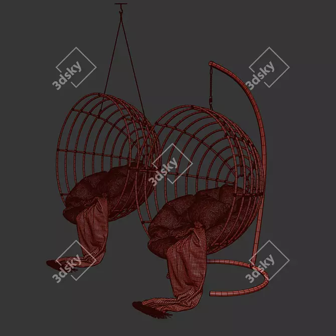 Natural Yellow Rattan Hanging Chair Set 3D model image 6