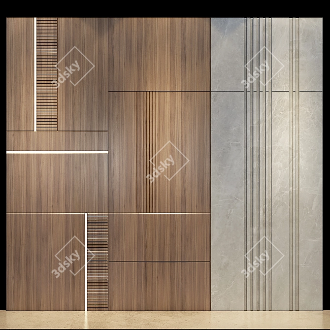 Elegant Wood and Gold Wall Panels 3D model image 1