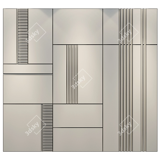 Elegant Wood and Gold Wall Panels 3D model image 2