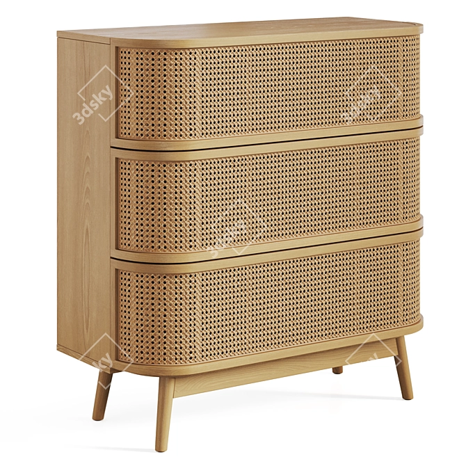 Laora Rattan 3-Drawer Commode 3D model image 6
