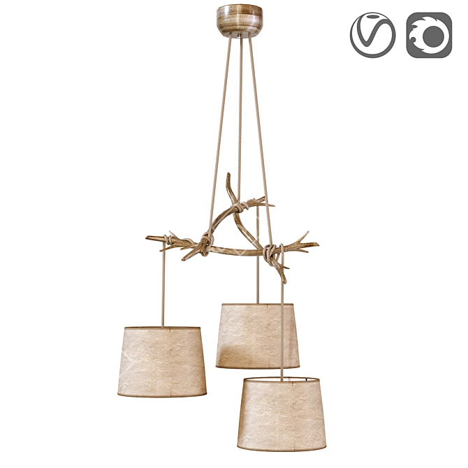 Rustic Wooden Pendant Lamp 3D model image 1