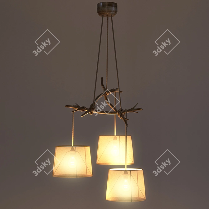 Rustic Wooden Pendant Lamp 3D model image 3