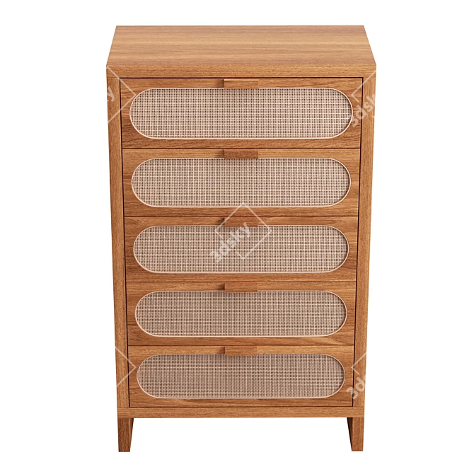 Oak Wood Retro Chic 5-Drawer Dresser 3D model image 3