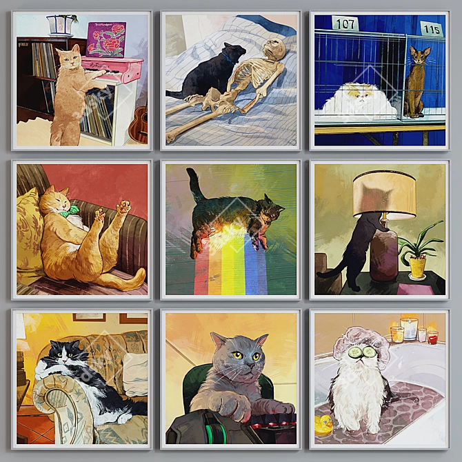 9-Piece Cat Meme Frame Set 3D model image 5