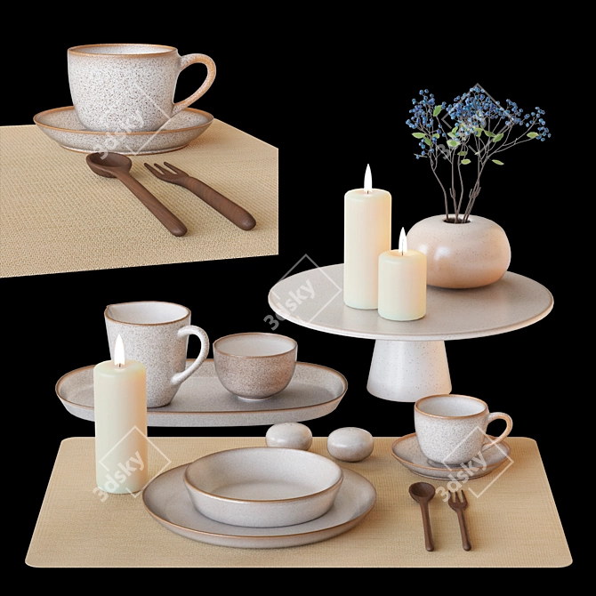 Asa Saisons Sand: Blueberry Branch Tableware Set 3D model image 1