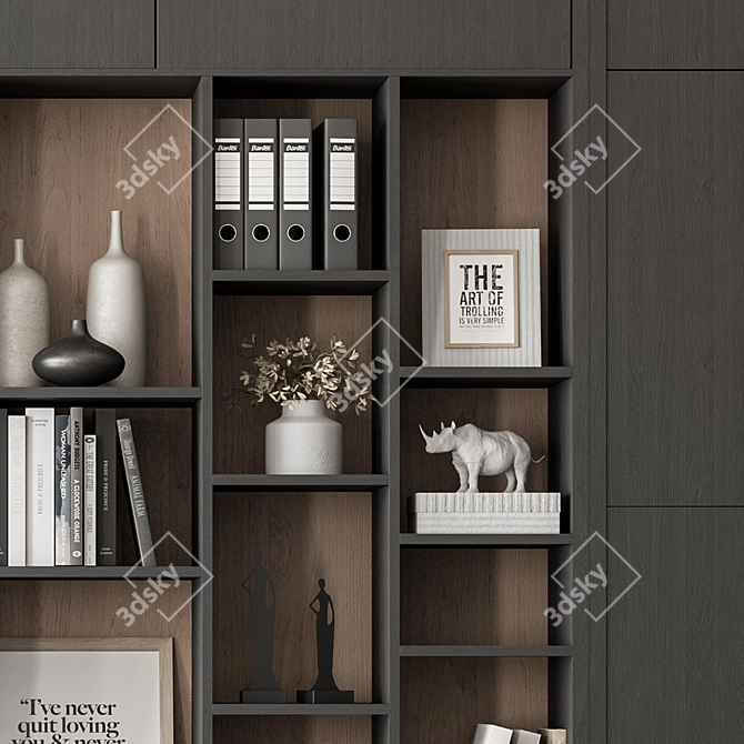 Home Office Desk and Library Gray Set - Office Furniture 286 3D model image 4