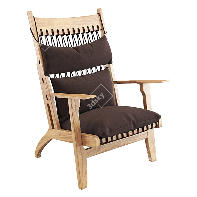 Stylish Fabric Wood Lounge Chair 3D model image 1