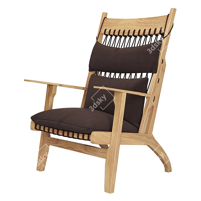 Stylish Fabric Wood Lounge Chair 3D model image 4