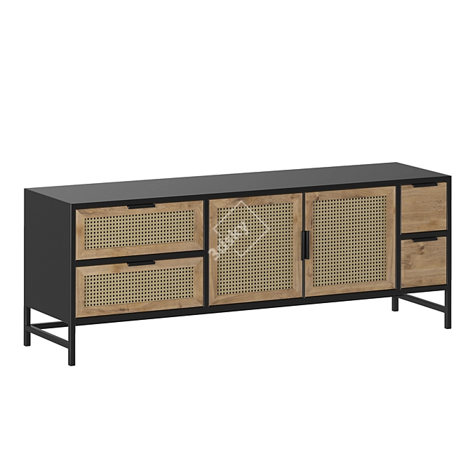 Rattan Metal TV Stand Cabinet 3D model image 3