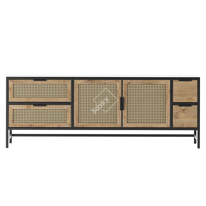 Rattan Metal TV Stand Cabinet 3D model image 4