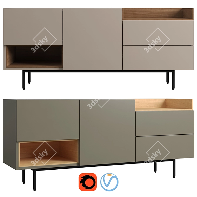 Modern Heaton Wide Sideboard Cabinet 3D model image 1