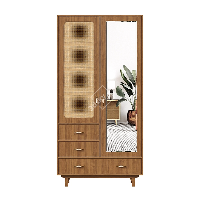 Handcrafted Rattan Cupboard" Exquisite Rattan Storage Cabinet 3D model image 2