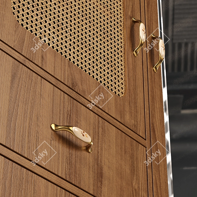 Handcrafted Rattan Cupboard" Exquisite Rattan Storage Cabinet 3D model image 3