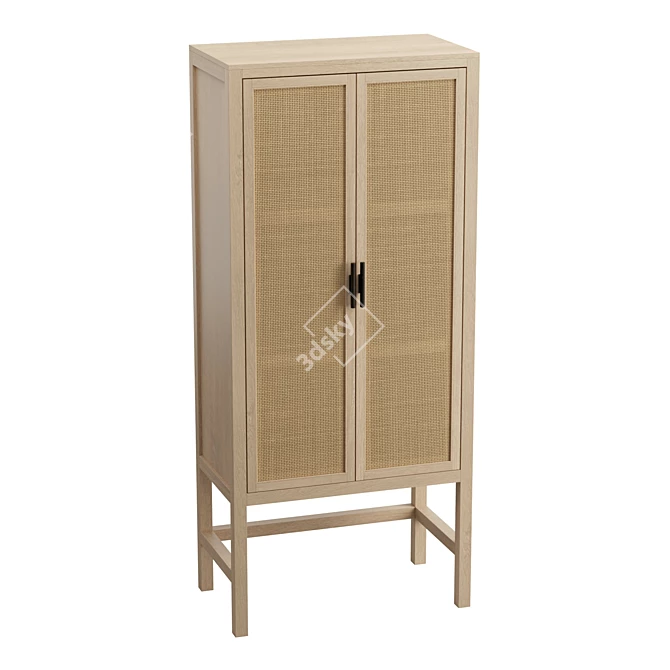 Boho Woven Cane Storage Cabinet 3D model image 1